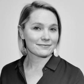 A black and white photograph of Stephanie McCarter